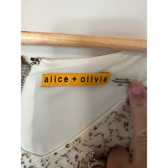 Alice + Olivia Sequin Cocktail Dress White, Silver, Gold, Medium 3/4 Sleeves L - Picture 7 of 8